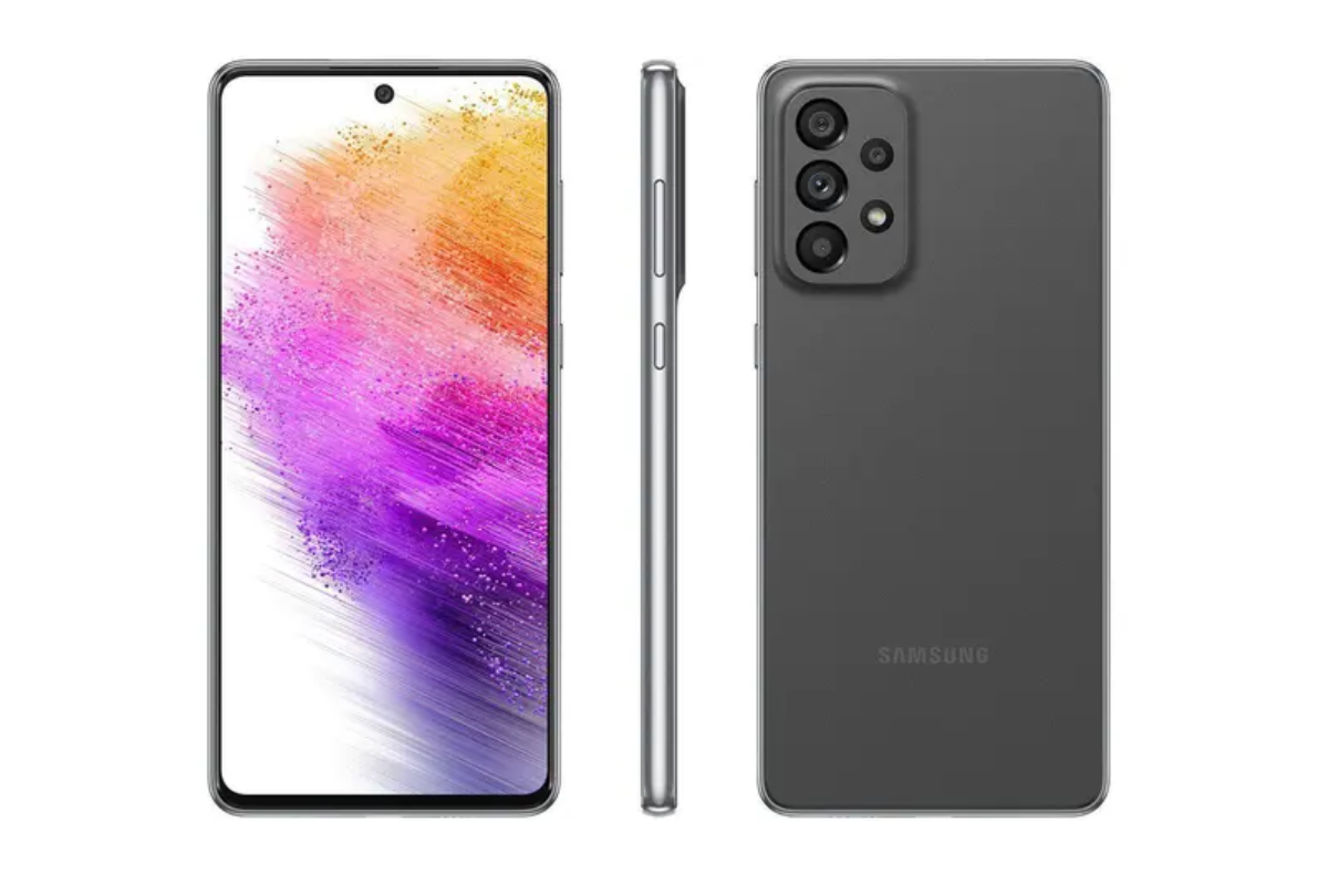 Galaxy A73 em todos os ângulos em foto para sites de vendas