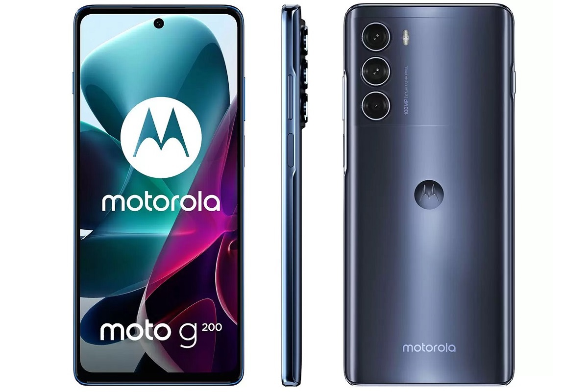 Motorola Moto G200 em montagem com aparelho em todos os ângulos
