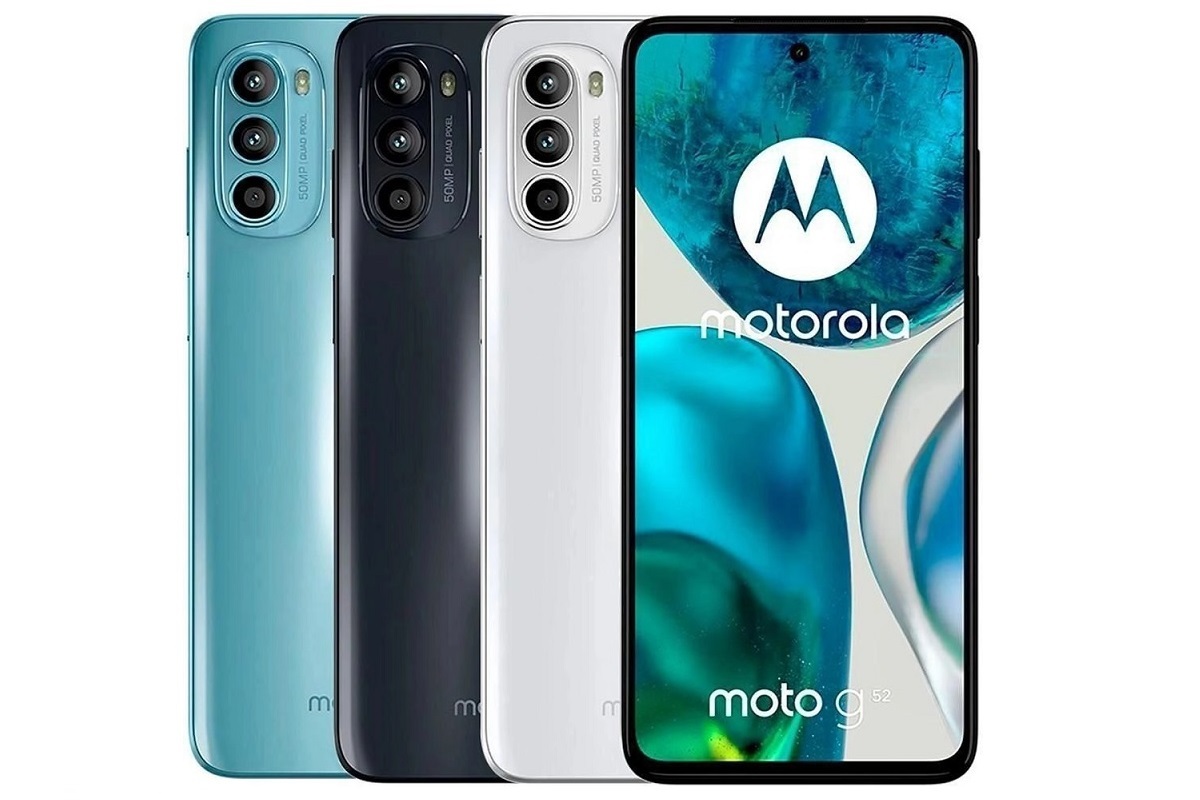 Cores: Motorola Moto G52 Motorola Moto G52 em foto para divulgação em todas as cores