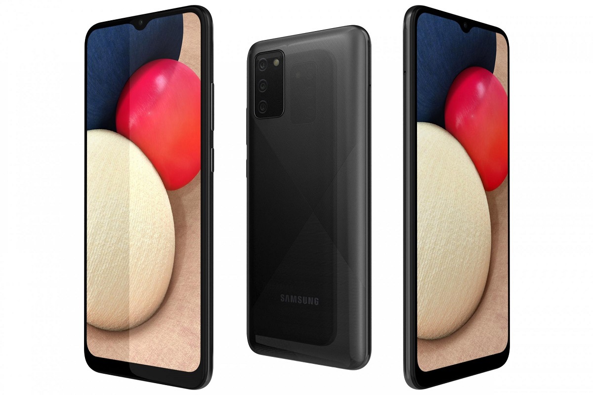 Aparelho: Galaxy A02s Galaxy A02s mostrando detalhes do aparelho em montagem para site de vendas