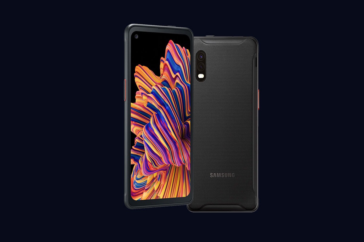 Publicidade: Galaxy XCover Pro Galaxy XCover Pro preto em montagem para sites de vendas mostrando os detalhes para publicidade do aparelho
