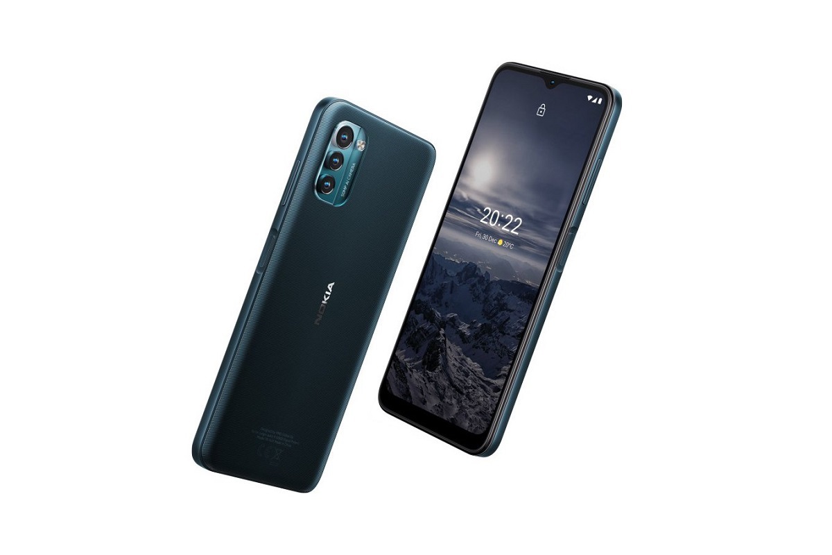 Nokia G21 em dois ângulos diferentes e com case preto