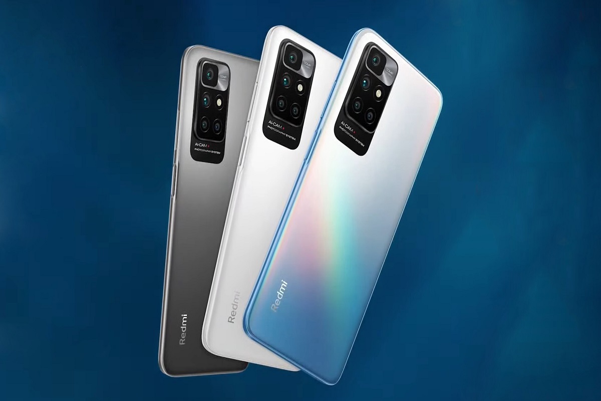 Câmeras: Redmi 10 Prime Redmi 10 Prime em montagem para publicidade mostrando cores e câmeras