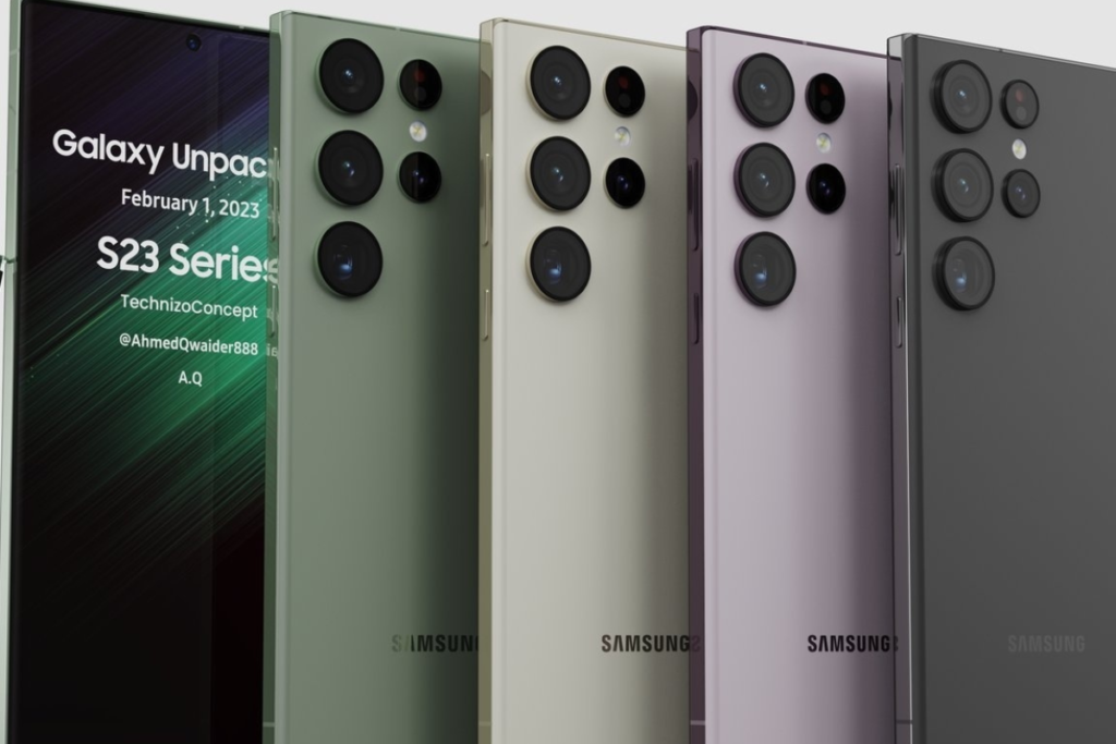 Samsung S23 Series em quatro cores em montagem para sites de vendas