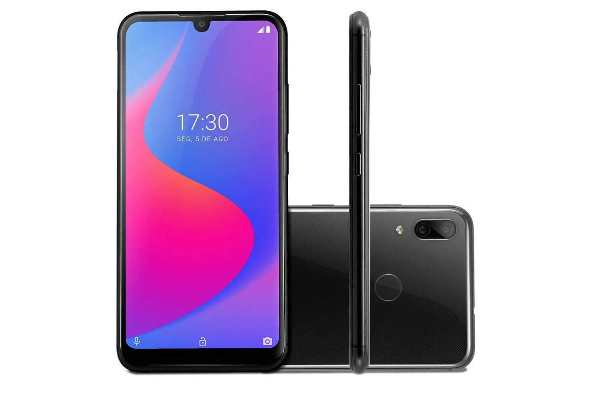 G Pro: Smartphone Multilaser Smartphone Multilaser G Pro preto em montagem com aparelho em todos os ângulos