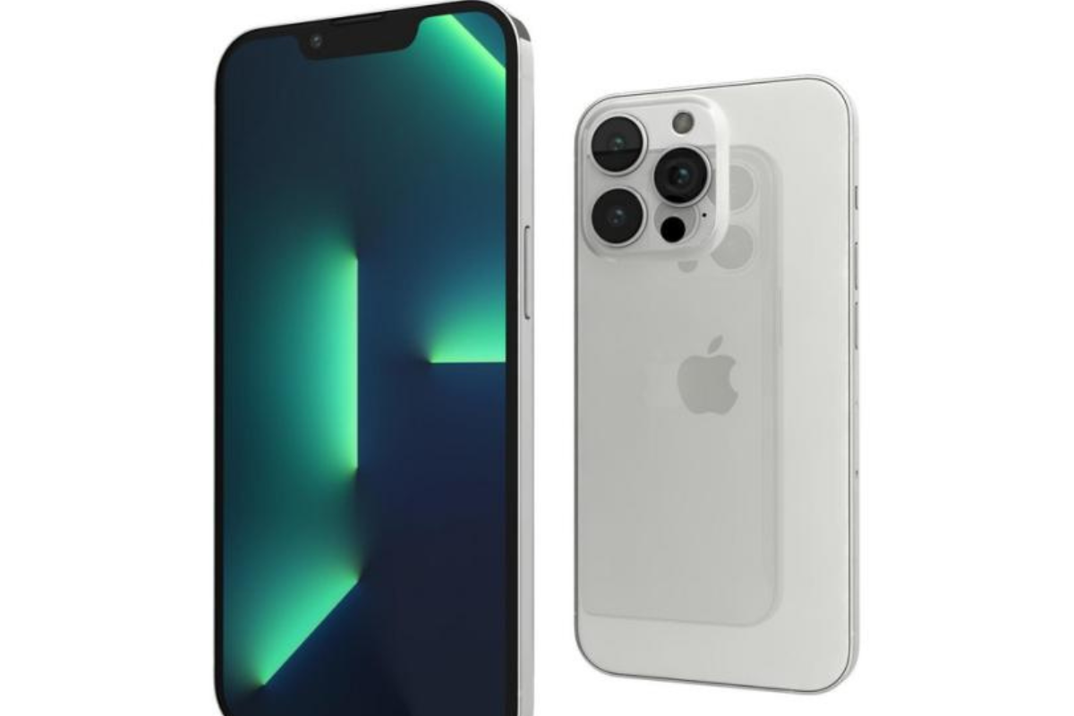 Detalhes: iPhone 13 Pro Max iPhone 13 Pro Max branco mostrando detalhes do celular