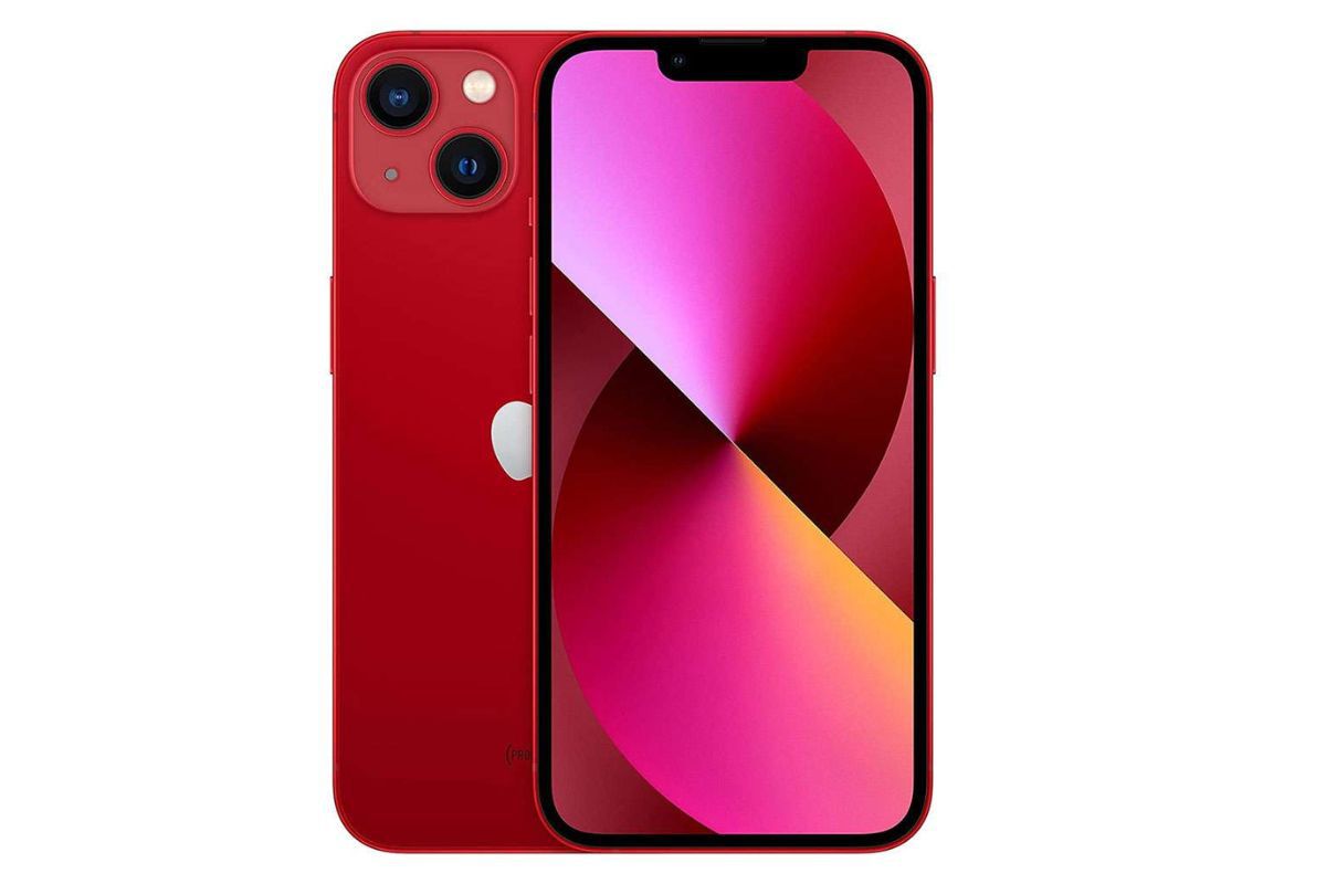 Aparelho celular: iPhone 13 mini iPhone 13 mini vermelho em foto mostrando detalhes do aparelho celular