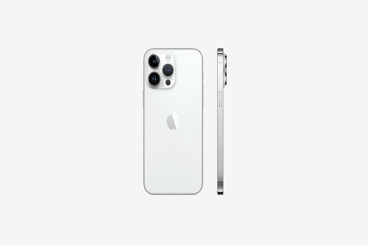 Aparelho: iPhone 14 Pro Max iPhone 14 Pro Max branco mostrando detalhes do aparelho